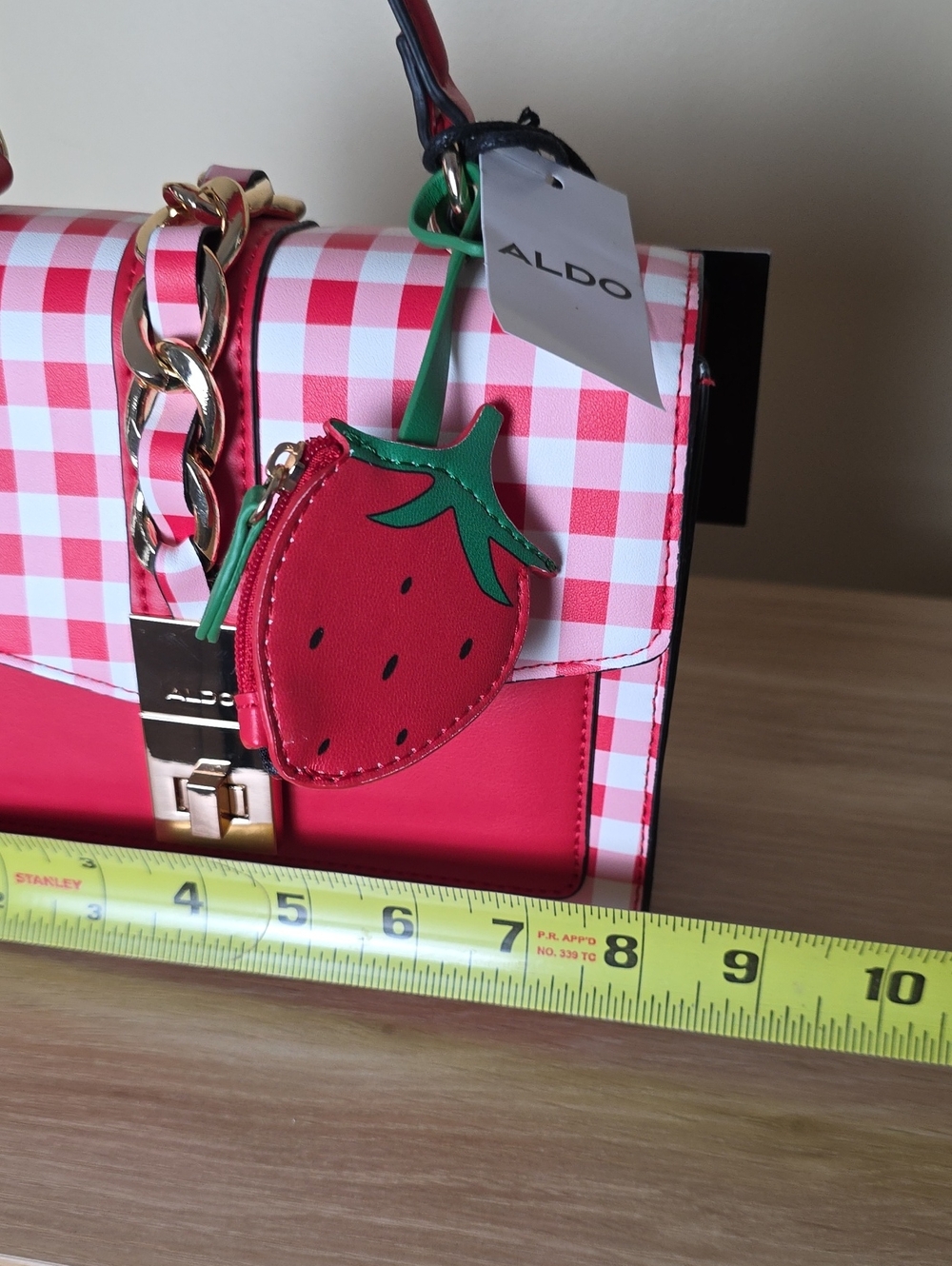 Aldo Red Gingham Strawberry Coin Purse Top-Handle Bag - Picture 11 of 13